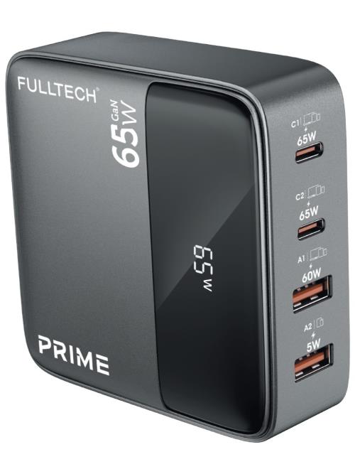 Fulltech 65W 4in1 Gan Masaüstü Hızlı Şarj Cihazı | 2 USB + 2 Type-C Pd Qc 3.0 LCD Ekranlı FC55